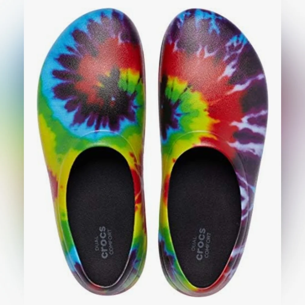 Crocs At Work On The Clock Graphic Work Slip On Shoes Tye Dye